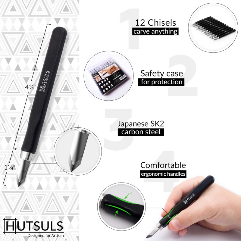 Hutsuls Wood Carving Tools Set - Easy to Use 12 pcs Mini Wood Chisel Beginner Wood Carving Kit for Adults & Kids Carving Kit Gift - Image 3